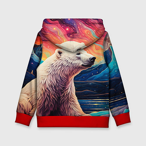 Детская толстовка Белый медведь на фоне северного сияния / 3D-Красный – фото 2