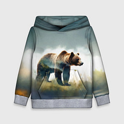 Толстовка-худи детская Минималистичный пейзаж с медведем акварель, цвет: 3D-меланж