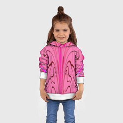 Толстовка-худи детская Плавные линии на розовом фоне, цвет: 3D-белый — фото 2