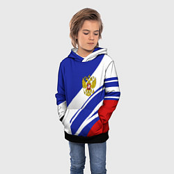 Толстовка-худи детская Герб России на абстрактных полосах, цвет: 3D-черный — фото 2