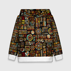 Толстовка-худи детская Африканский этнический орнамент, цвет: 3D-белый