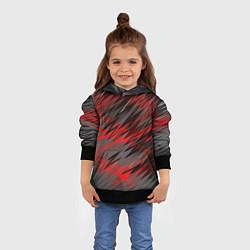 Толстовка-худи детская Красные полосы надрезы, цвет: 3D-черный — фото 2