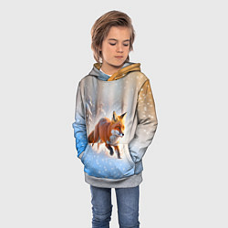 Толстовка-худи детская Лиса на зимней охоте, цвет: 3D-меланж — фото 2