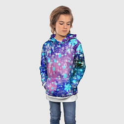 Толстовка-худи детская Снежинки - морозный паттерн, цвет: 3D-белый — фото 2