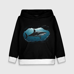 Толстовка-худи детская Акула в овале, цвет: 3D-белый
