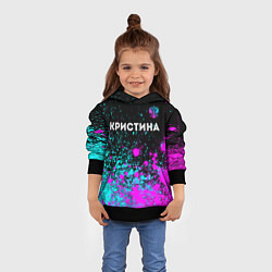 Толстовка-худи детская Кристина и неоновый герб России посередине, цвет: 3D-черный — фото 2