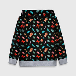 Детская толстовка Новогодние игрушки на черном