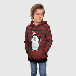 Толстовка-худи детская Пингвин в новогодней шапочке, цвет: 3D-черный — фото 2