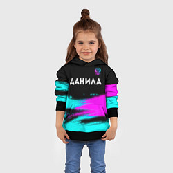 Толстовка-худи детская Данила и неоновый герб России посередине, цвет: 3D-черный — фото 2