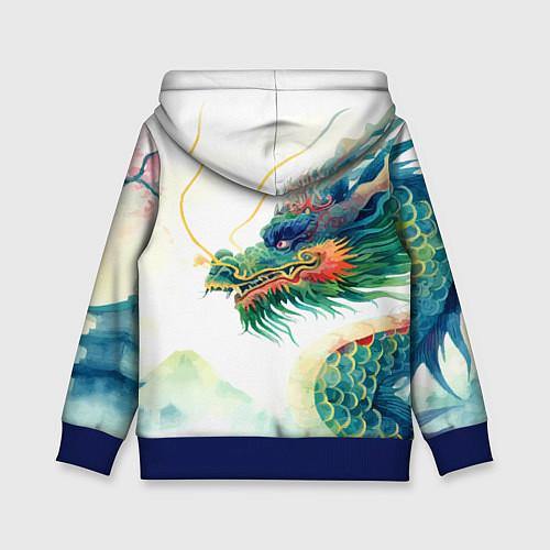 Детская толстовка Japanese dragon - watercolor art / 3D-Синий – фото 2