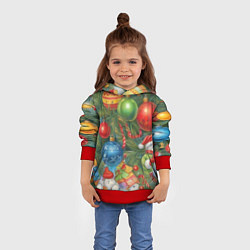 Толстовка-худи детская Новогодний принт на елке, цвет: 3D-красный — фото 2
