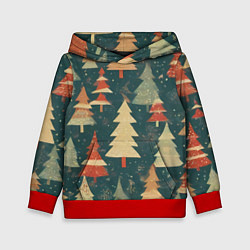 Толстовка-худи детская Елки новый год, цвет: 3D-красный