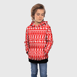Толстовка-худи детская Новогодний узор с оленями и снежинками, цвет: 3D-черный — фото 2
