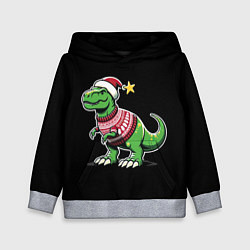 Толстовка-худи детская Динозавр в рождественнском свитере, цвет: 3D-меланж