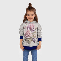 Толстовка-худи детская Нежные розовые розы на стене, цвет: 3D-синий — фото 2