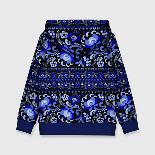Детская толстовка Новогодняя гжельская роспись цветами на чёрном фон / 3D-Синий – фото 2
