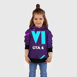 Толстовка-худи детская Символ GTA 6 в неоновых цветах на темном фоне, цвет: 3D-черный — фото 2