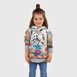 Толстовка-худи детская Мультяшный леопард в цветах, цвет: 3D-меланж — фото 2