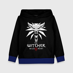 Толстовка-худи детская The Witcher белое лого гейм, цвет: 3D-синий