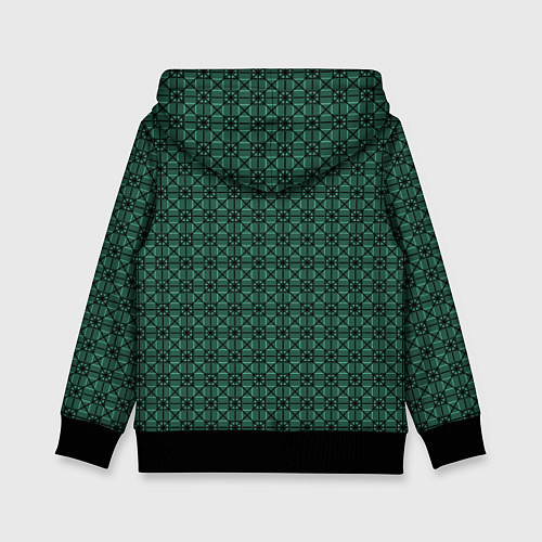 Детская толстовка Тёмно-зелёный паттерн квадраты / 3D-Черный – фото 2