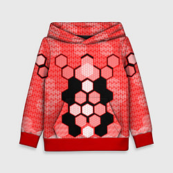 Толстовка-худи детская Красная кибер броня hexagons, цвет: 3D-красный