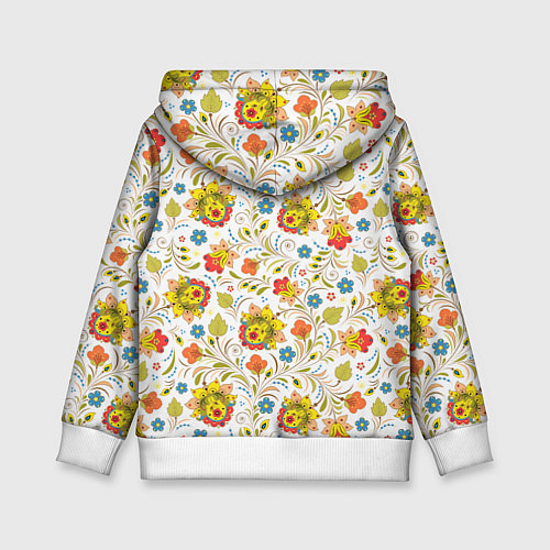 Детская толстовка Хохломская роспись разноцветные цветы на белом фон / 3D-Белый – фото 2