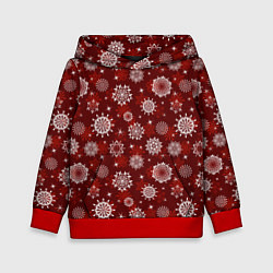 Толстовка-худи детская Snowflakes on a red background, цвет: 3D-красный