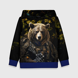 Толстовка-худи детская Медведь солдат в ночном лесу, цвет: 3D-синий