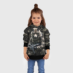 Толстовка-худи детская Волк солдат в камуфляже, цвет: 3D-черный — фото 2