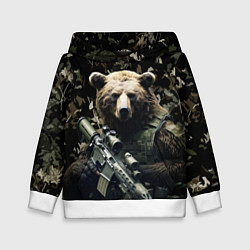 Толстовка-худи детская Медведь солдат с винтовкой, цвет: 3D-белый