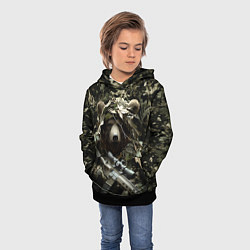 Толстовка-худи детская Медведь снайпер маскировка, цвет: 3D-черный — фото 2