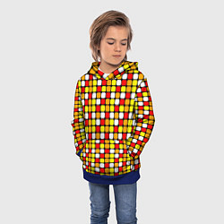 Толстовка-худи детская Красные, жёлтые и белые квадраты, цвет: 3D-синий — фото 2