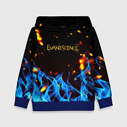 Толстовка-худи детская Evanescence огонь рок группа, цвет: 3D-синий
