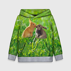 Толстовка-худи детская Кролики в траве, цвет: 3D-меланж