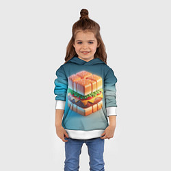 Толстовка-худи детская Абстрактный гамбургер в форме куба, цвет: 3D-белый — фото 2