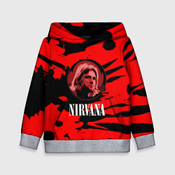 Толстовка-худи детская Nirvana красные краски рок бенд, цвет: 3D-меланж