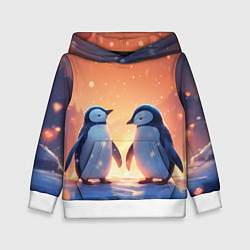 Толстовка-худи детская Романтичная пара пингвинов, цвет: 3D-белый