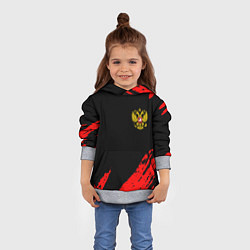 Толстовка-худи детская Россия герб краски красные, цвет: 3D-меланж — фото 2