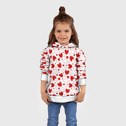 Толстовка-худи детская Красные сердечки на белом фоне, цвет: 3D-белый — фото 2