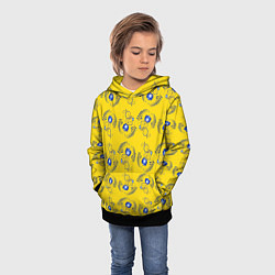 Толстовка-худи детская Узор - цветы гжель на желтом фоне, цвет: 3D-черный — фото 2