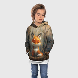 Толстовка-худи детская Милый и довольный лисёнок, цвет: 3D-белый — фото 2