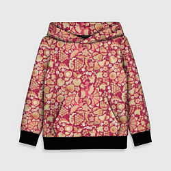 Толстовка-худи детская Русский сад с птицами и плодами: паттерн, цвет: 3D-черный