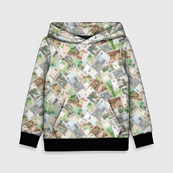 Толстовка-худи детская Российские денежные купюры, цвет: 3D-черный