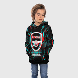 Толстовка-худи детская Arsenal FC в стиле glitch на темном фоне, цвет: 3D-черный — фото 2