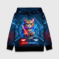 Толстовка-худи детская Beat Saber кот музыкальный джедай, цвет: 3D-черный