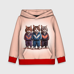Толстовка-худи детская Три полосатых кота в спортивных костюмах пацана, цвет: 3D-красный