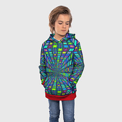 Толстовка-худи детская Абстрактный узор коридор из разноцветных квадратов, цвет: 3D-красный — фото 2