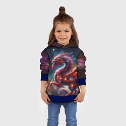 Толстовка-худи детская Красный космический дракон, цвет: 3D-синий — фото 2