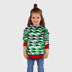 Толстовка-худи детская Зелёные четырёхугольники на белом фоне, цвет: 3D-красный — фото 2