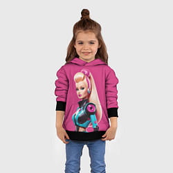 Толстовка-худи детская Кукла Барби - киберпанк, цвет: 3D-черный — фото 2